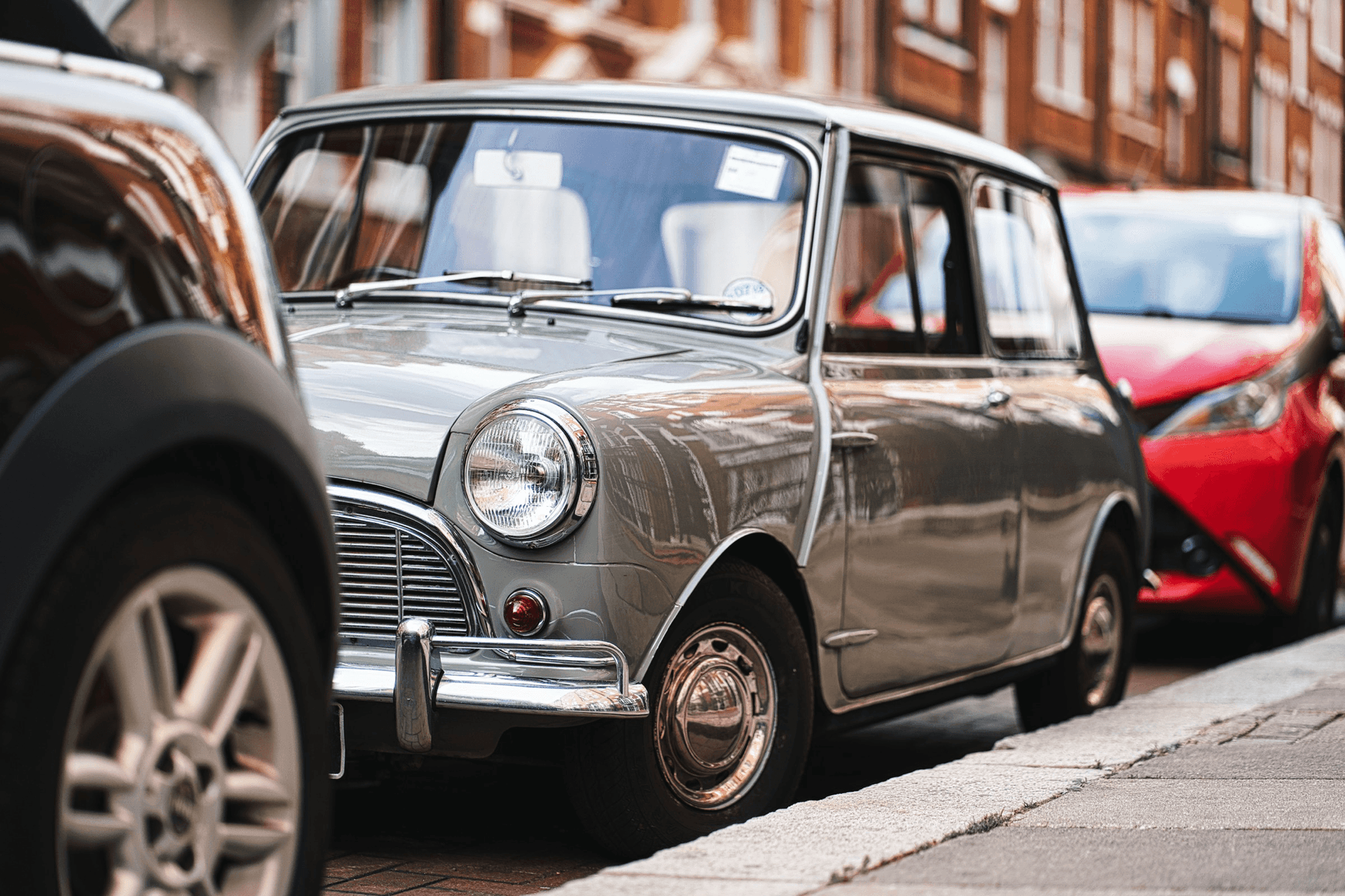 A classic Mini parked on a UK street